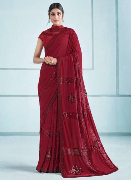 Red Colour NORITA 42100 ELURA Mahotsav New Designer Party Wear Lycra Saree Collection 42107